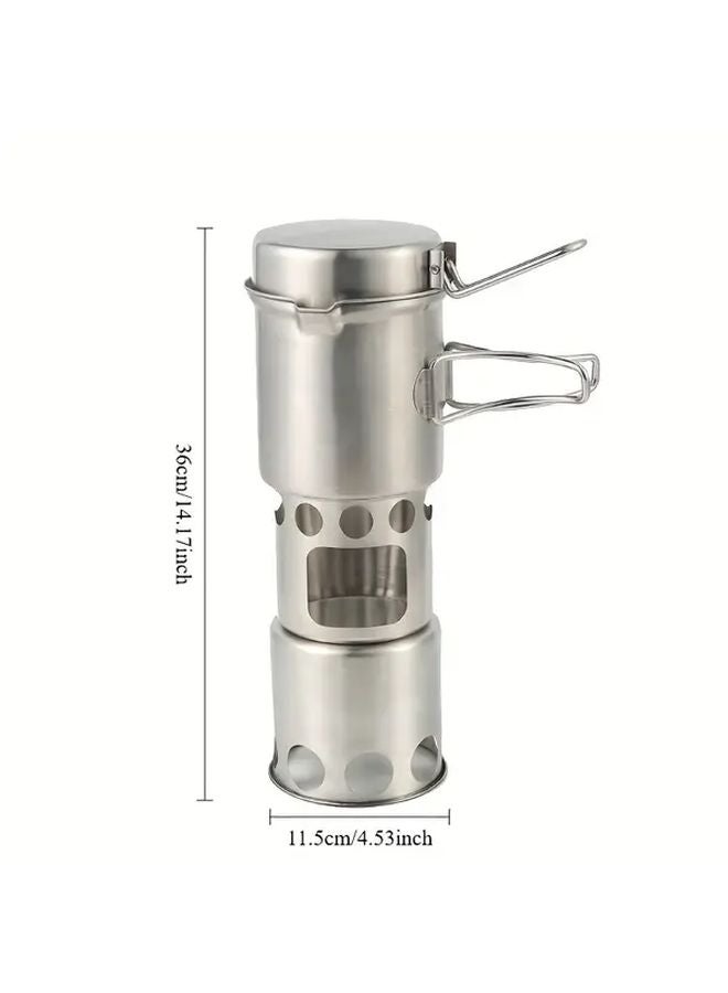 إسكدنيا موقد نار محمول من الفولاذ المقاوم للصدأ، مجموعة قدور موقد التخييم، موقد حطب مقاوم للرياح - Image 5