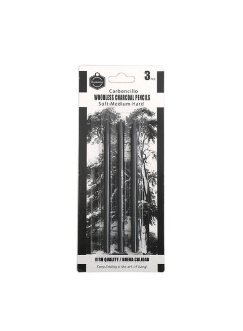Woodless Charcoal Pencils Set – 3PCS (Soft, Medium, Hard) – High Quality