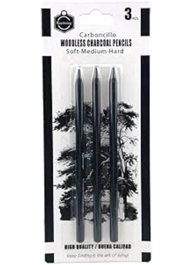 Keep Smiling KeepSmiling Woodless Charcoal Pencil, 3Pcs  - Image 1