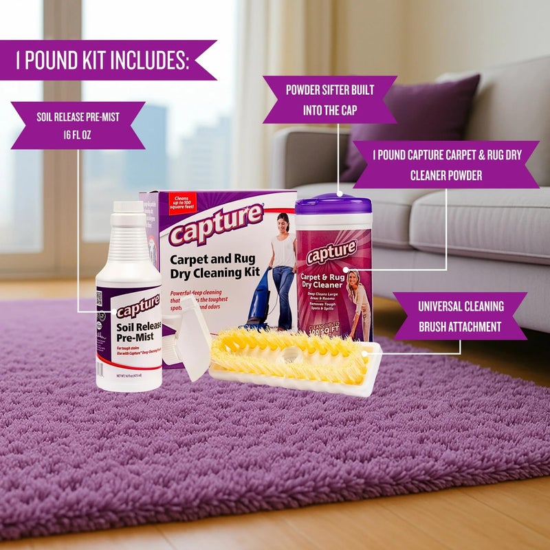 Capture Carpet Total Care Kit 100 - Home Couch and Upholstery, Car Rug, Dogs & Cats Pet Carpet Cleaner Solution - Strength Odor Eliminator, Stains Spot Remover, Non Liquid & No Harsh Chemical - Image 2
