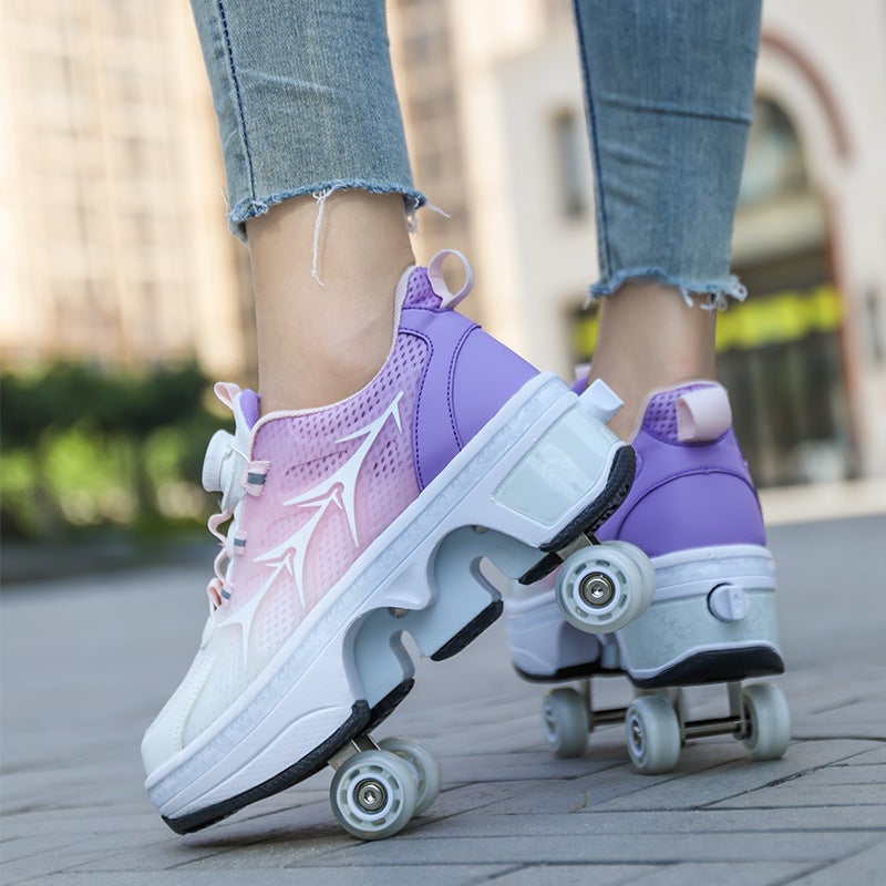 Generation Roller Skating Riot Walking Deformation Shoes Four-Wheel Dual-Purpose Roller Shoes Men'S And Women'S Adult Riot Walking Shoes Children'S Skates - Image 1