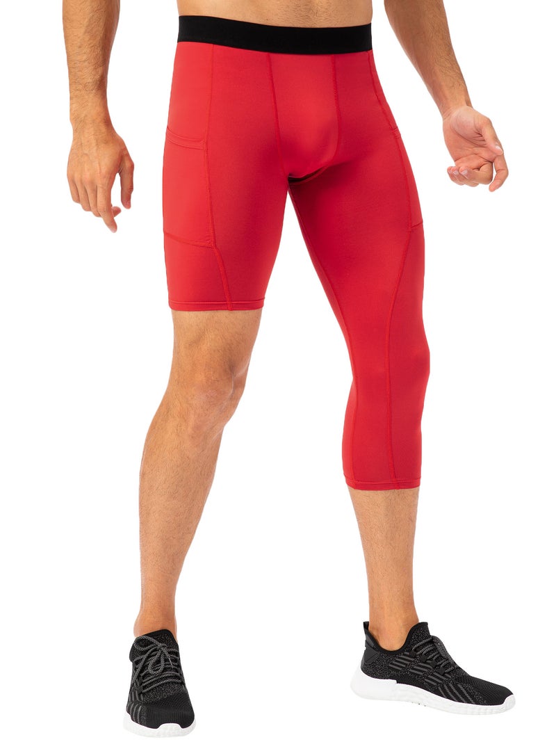 Men One Leg Leggings for Basketball Side Pockets Fitness Training Single Leg Tights - Image 1