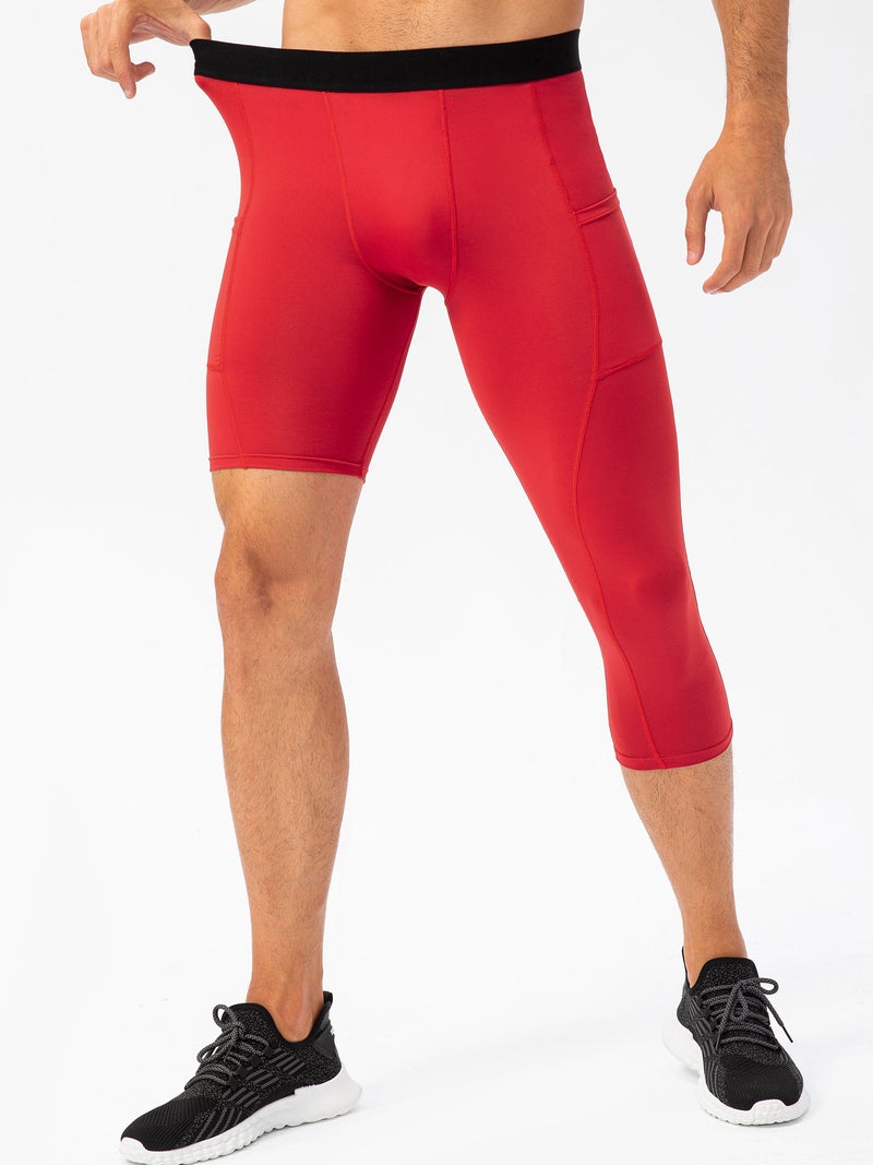 Men One Leg Leggings for Basketball Side Pockets Fitness Training Single Leg Tights - Image 3