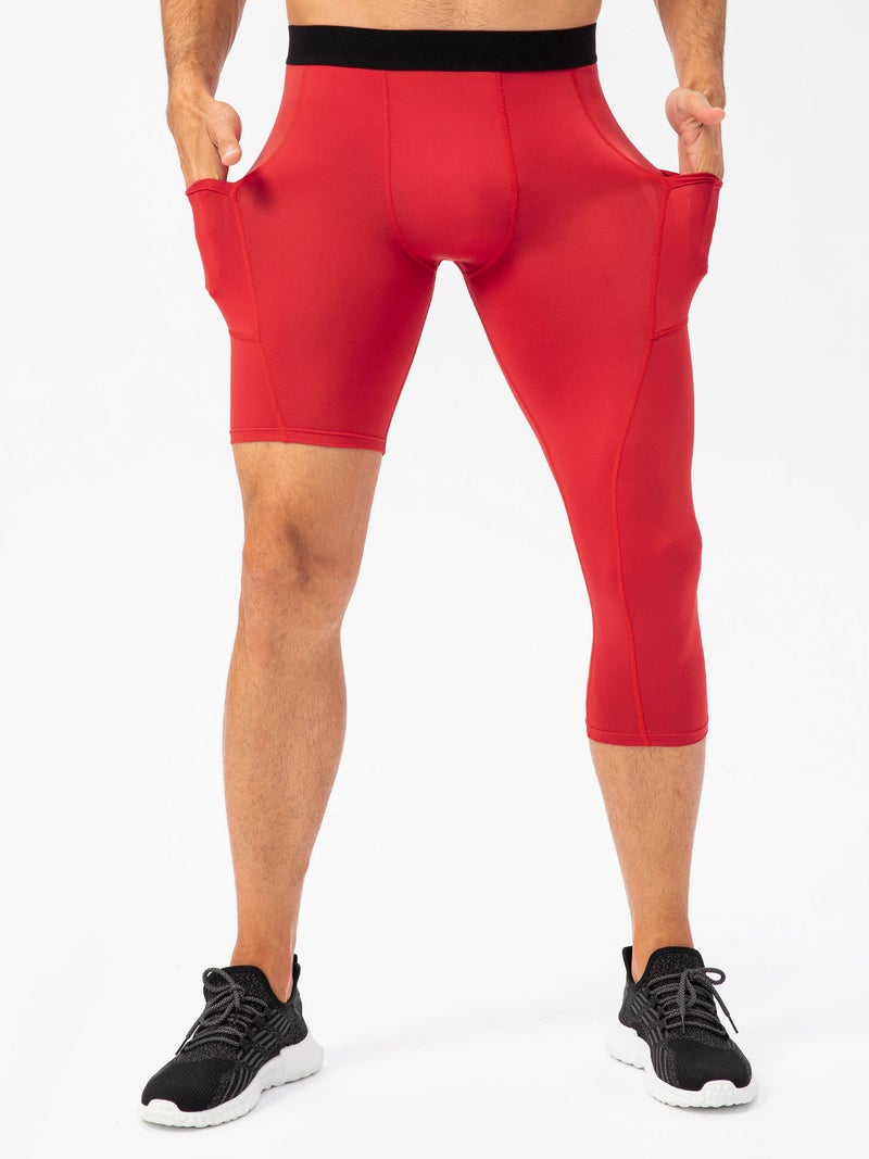 Men One Leg Leggings for Basketball Side Pockets Fitness Training Single Leg Tights - Image 2