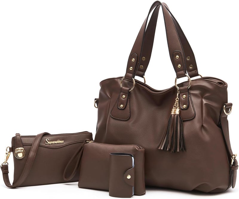 Soperwillton Fashion Handbag for Women Shoulder Bag Top Handle Satchel Hobo Tote Bag Purse Set 4pcs - Image 1