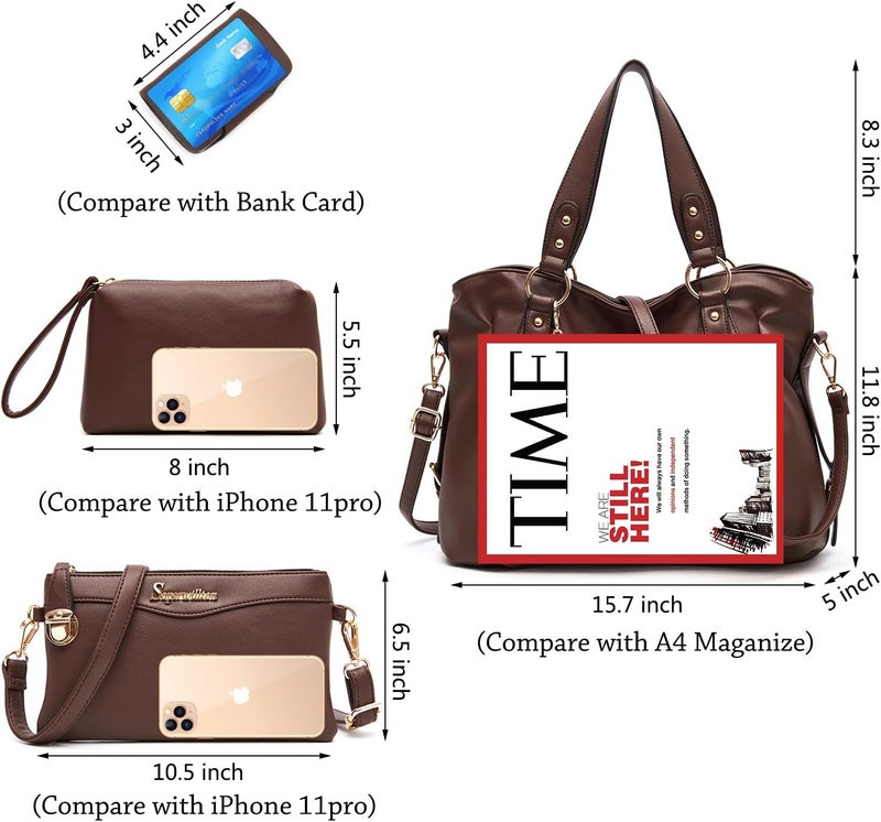 Soperwillton Fashion Handbag for Women Shoulder Bag Top Handle Satchel Hobo Tote Bag Purse Set 4pcs - Image 4