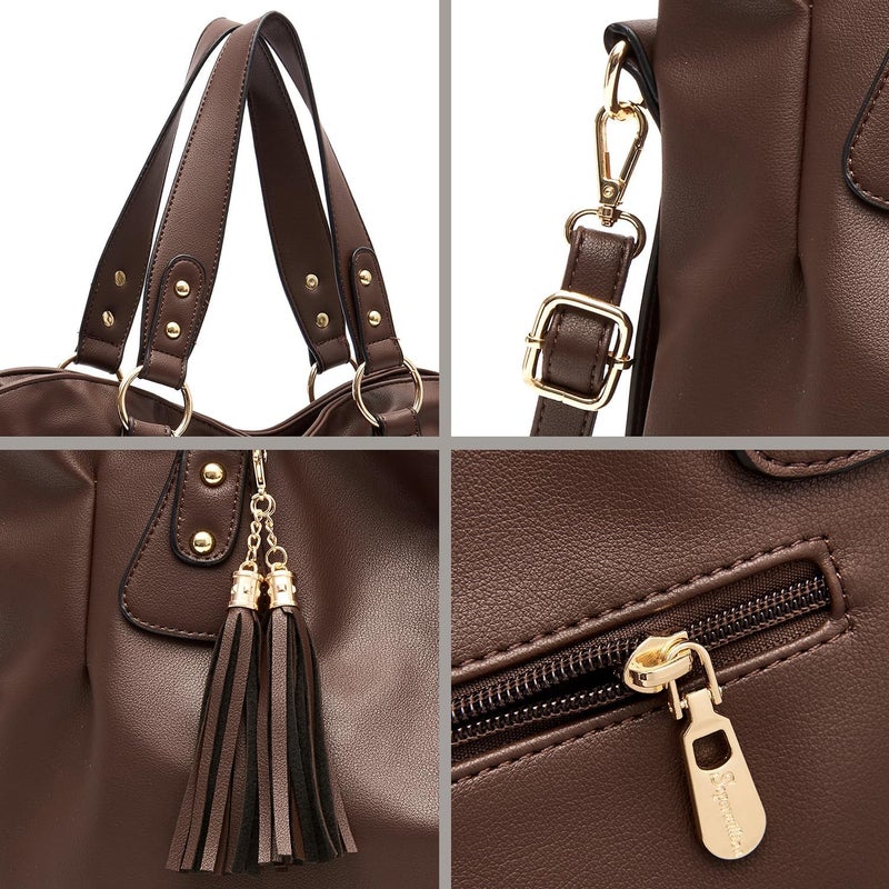 Soperwillton Fashion Handbag for Women Shoulder Bag Top Handle Satchel Hobo Tote Bag Purse Set 4pcs - Image 3