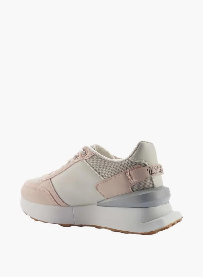 U.S. Polo Assn. BEIGE Women's Panelled Lace-Up Sneakers for Women | Best Price UAE