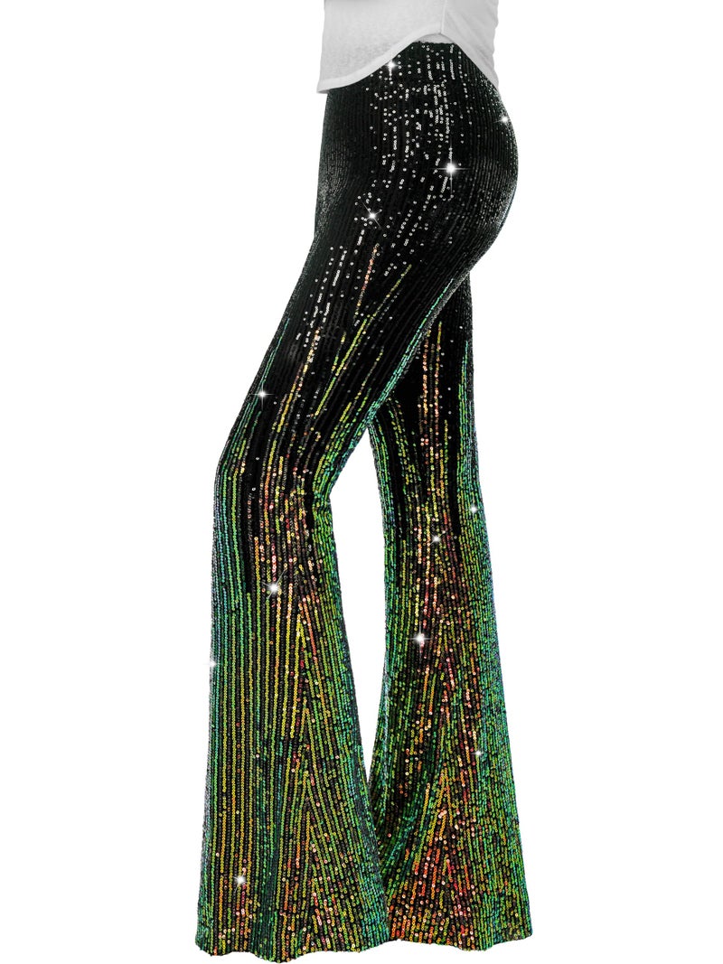 Nawgut Sequin Flare Pants Sparkly Glitter High Waisted Bell Bottom Trousers Disco Party Clubwear for Women-XX-Large - Image 1