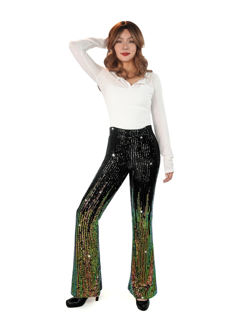 Nawgut Sequin Flare Pants Sparkly Glitter High Waisted Bell Bottom Trousers Disco Party Clubwear for Women-XX-Large - Image 3