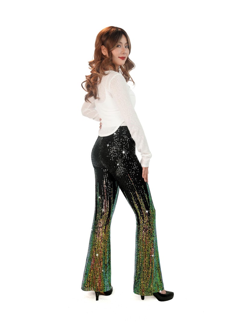 Nawgut Sequin Flare Pants Sparkly Glitter High Waisted Bell Bottom Trousers Disco Party Clubwear for Women-XX-Large - Image 2