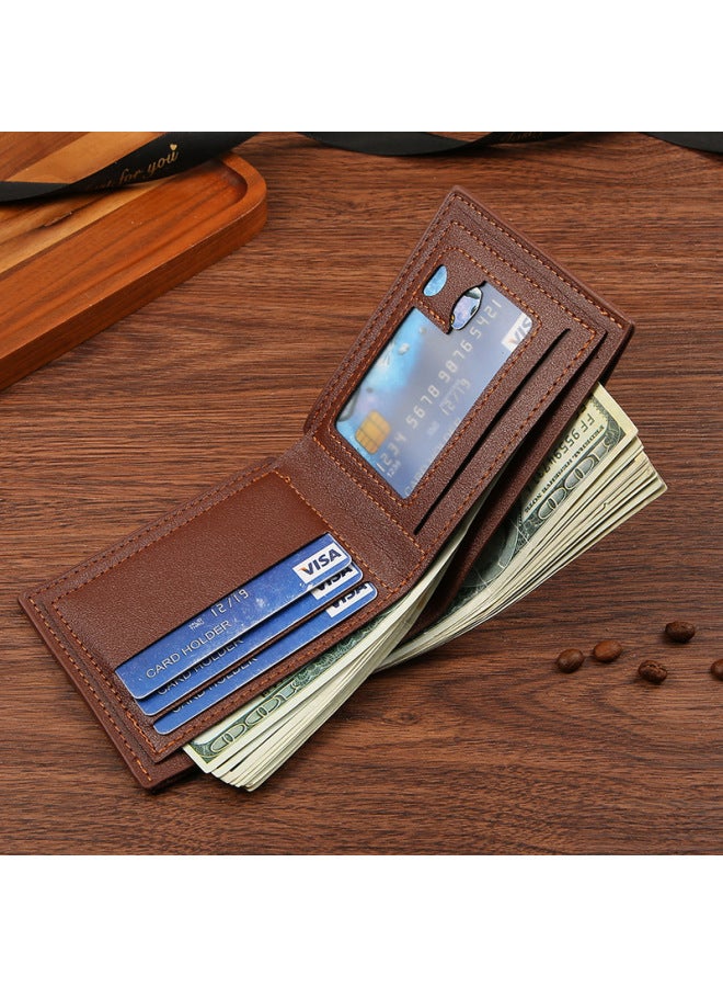 Men's Wallet Men's Short Wallet Men's Youth Simple Fashion Multi-card Flat Horizontal Wallet-Color:Coffee-colored  - Image 3