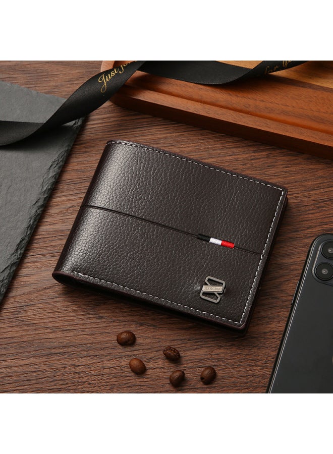 Men's Wallet Men's Short Wallet Men's Youth Simple Fashion Multi-card Flat Horizontal Wallet-Color:Coffee-colored  - Image 1