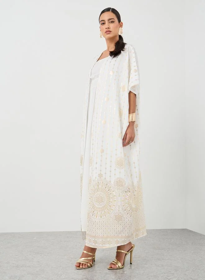 تايك تو Take Two Floral Print Open Front Kimono with Midi Dress Set