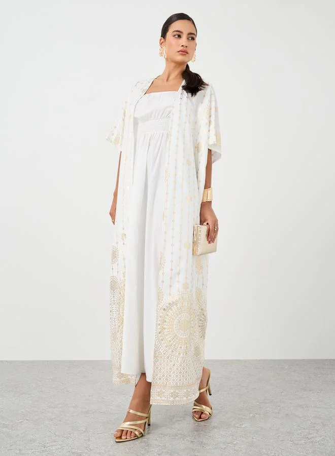 تايك تو Take Two Floral Print Open Front Kimono with Midi Dress Set