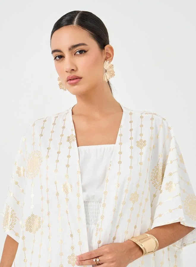 Take Two Take Two Floral Print Open Front Kimono with Midi Dress Set