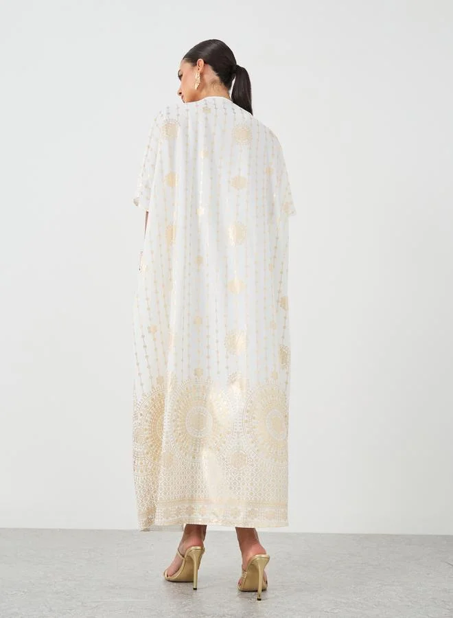 Take Two Take Two Floral Print Open Front Kimono with Midi Dress Set