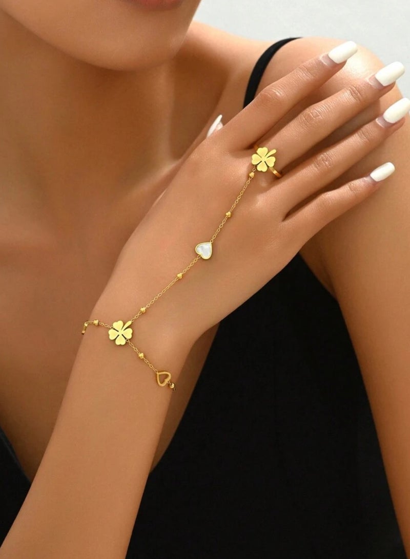 Jewelry 4You Elegant Stainless Steel Bracelet With Connected Ring For Women - Image 1