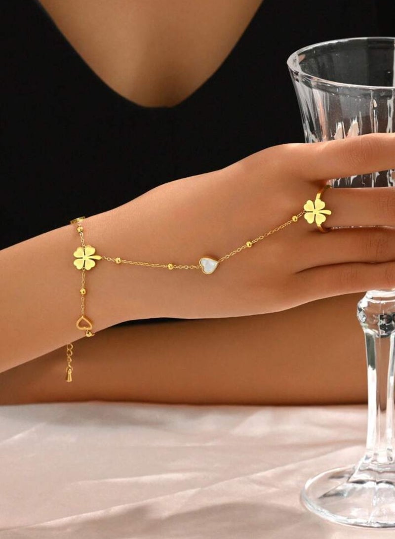 Jewelry 4You Elegant Stainless Steel Bracelet With Connected Ring For Women - Image 2