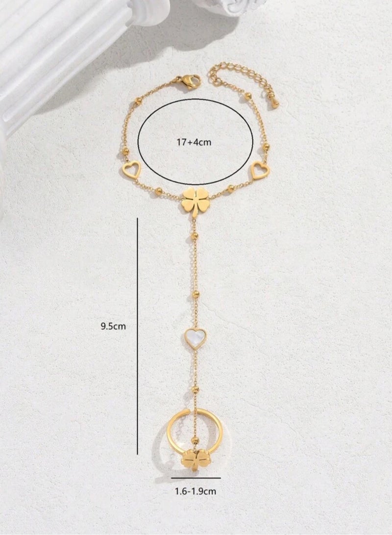 Jewelry 4You Elegant Stainless Steel Bracelet With Connected Ring For Women - Image 5