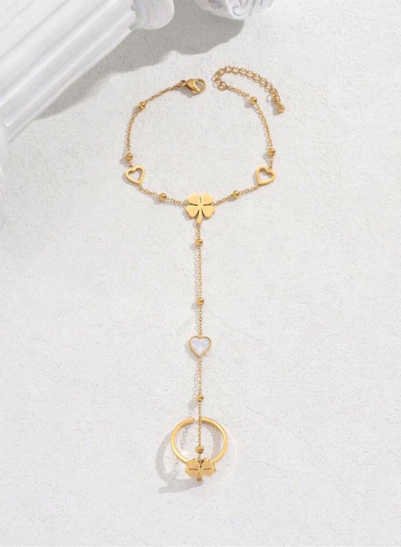 Jewelry 4You Elegant Stainless Steel Bracelet With Connected Ring For Women - Image 3