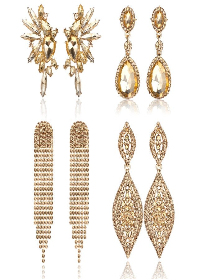 Sanfenly Gold Clip On Earrings Women Dangle, Large Long Dangling Non Pierced Earrings Elegant Formal Big Bling Rhinestone Crystal Simulated Diamond Clip Earrings for Women Non Pierced Ears - Image 1