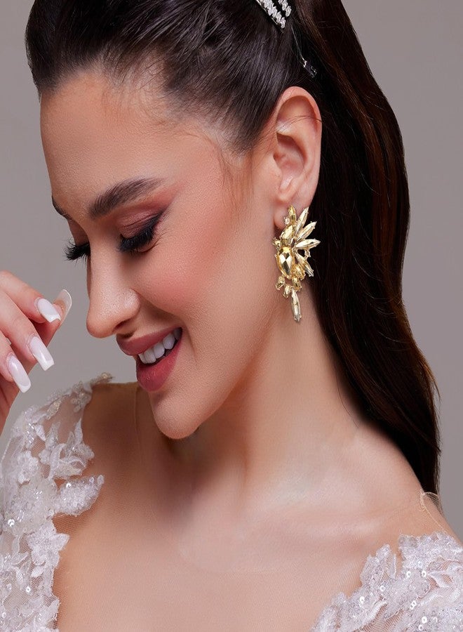 Sanfenly Gold Clip On Earrings Women Dangle, Large Long Dangling Non Pierced Earrings Elegant Formal Big Bling Rhinestone Crystal Simulated Diamond Clip Earrings for Women Non Pierced Ears - Image 2