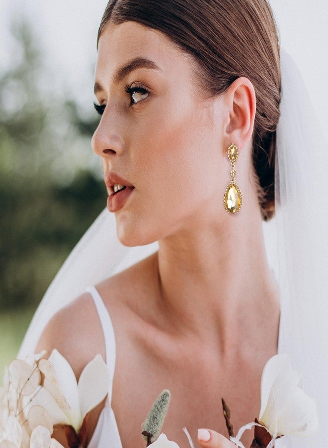 Sanfenly Gold Clip On Earrings Women Dangle, Large Long Dangling Non Pierced Earrings Elegant Formal Big Bling Rhinestone Crystal Simulated Diamond Clip Earrings for Women Non Pierced Ears - Image 4