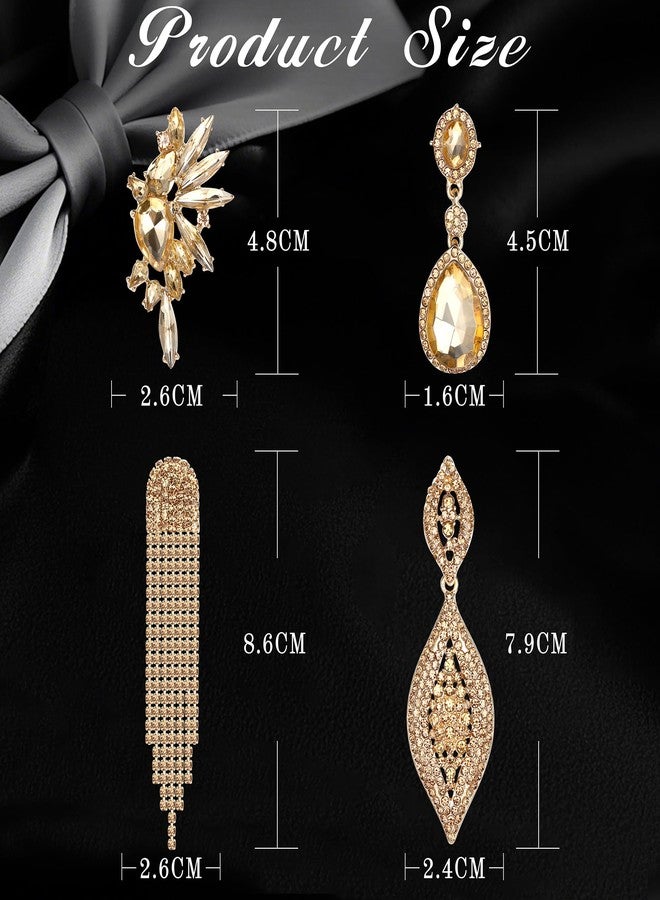 Sanfenly Gold Clip On Earrings Women Dangle, Large Long Dangling Non Pierced Earrings Elegant Formal Big Bling Rhinestone Crystal Simulated Diamond Clip Earrings for Women Non Pierced Ears - Image 5