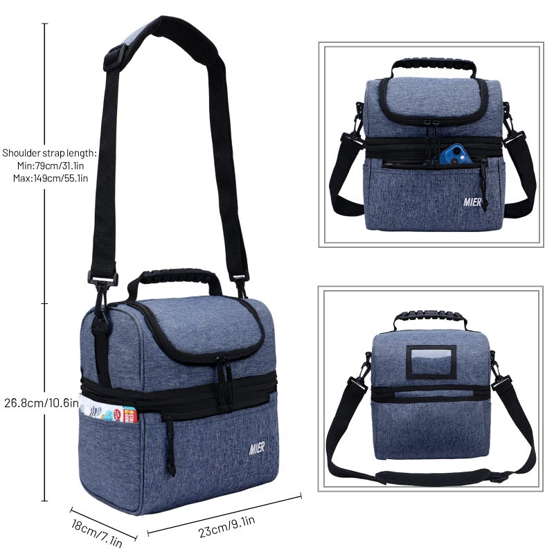 MIER 2 Compartment Lunch Bag for Men Women, Leakproof Insulated Cooler Bag for Work, Bluesteel, Medium - Image 2