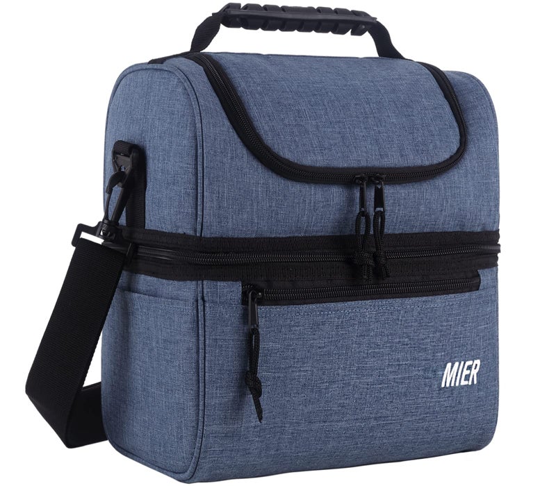 MIER 2 Compartment Lunch Bag for Men Women, Leakproof Insulated Cooler Bag for Work, Bluesteel, Medium - Image 1