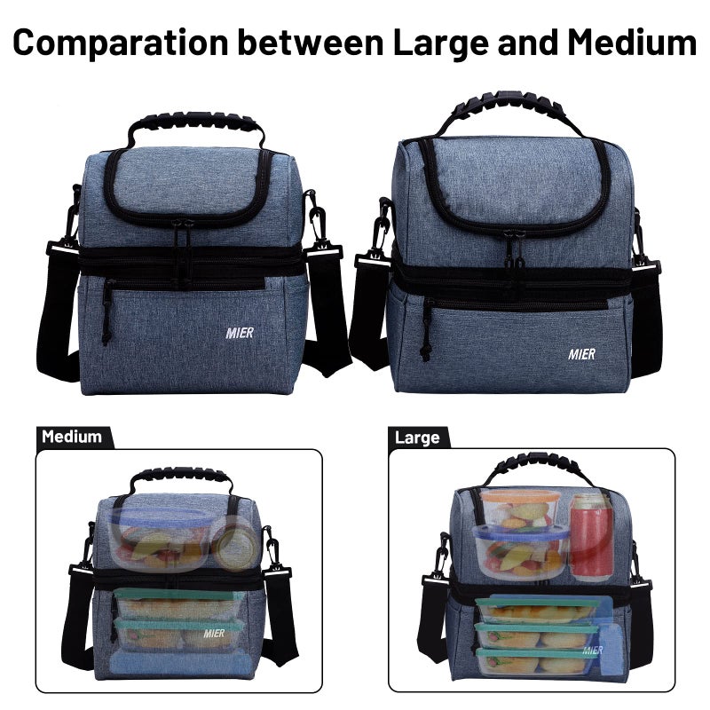 MIER 2 Compartment Lunch Bag for Men Women, Leakproof Insulated Cooler Bag for Work, Bluesteel, Medium - Image 4