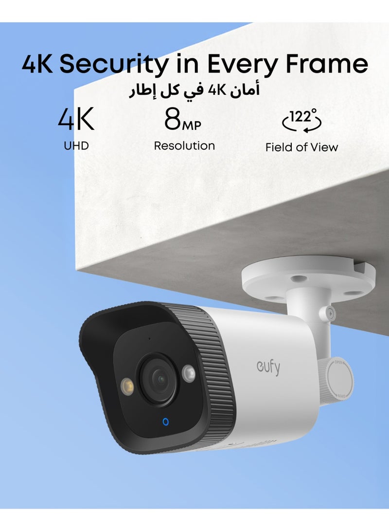 eufy Security PoE Bullet CCTV Camera E40 Add-On, Wired Outdoor Surveillance, 4K UHD, 122° FOV, F1.6 Colour Night Vision, 24/7 Recording, Person/Vehicle/Pet AI Detection, Red & Blue Lights, IP67 - Image 2