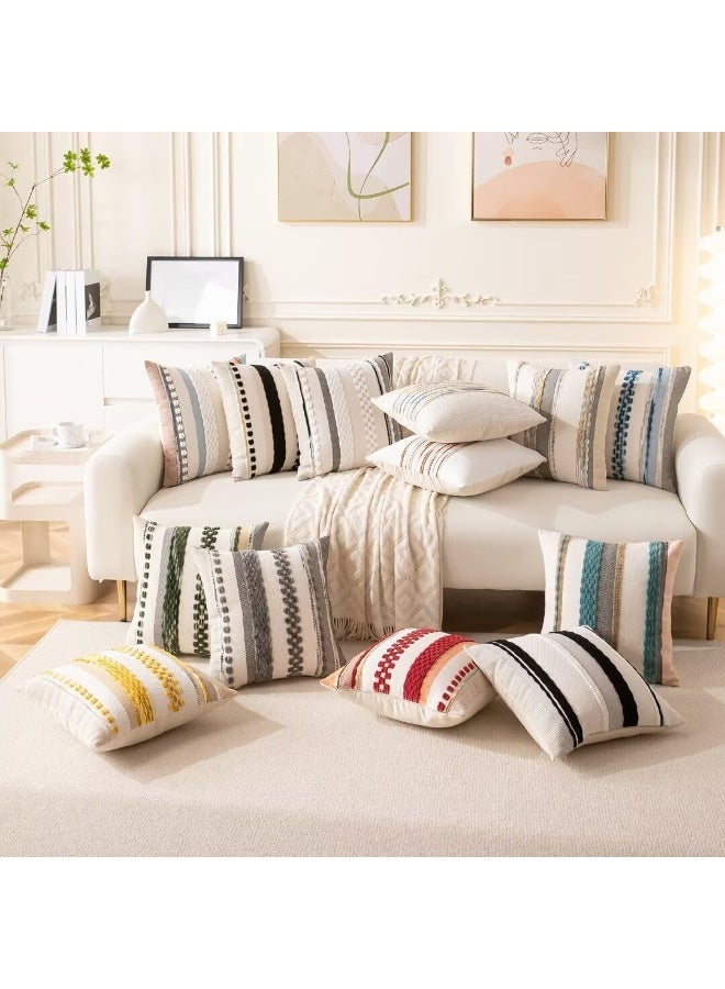 كيلا أغطية وسائد بوهيمية مقاس 18x18، طقم من قطعتين، غطاء وسادة مزخرف بنمط ريفي، أغطية وسائد مربعة مخططة، أغطية وسائد من الشانيل، غطاء وسادة محايد اللون للأريكة والسرير، برتقالي-أزرق - Image 4