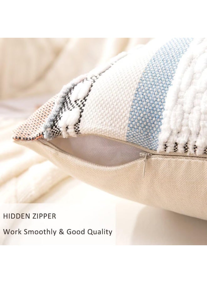 كيلا أغطية وسائد بوهيمية مقاس 18x18، طقم من قطعتين، غطاء وسادة مزخرف بنمط ريفي، أغطية وسائد مربعة مخططة، أغطية وسائد من الشانيل، غطاء وسادة محايد اللون للأريكة والسرير، برتقالي-أزرق - Image 3