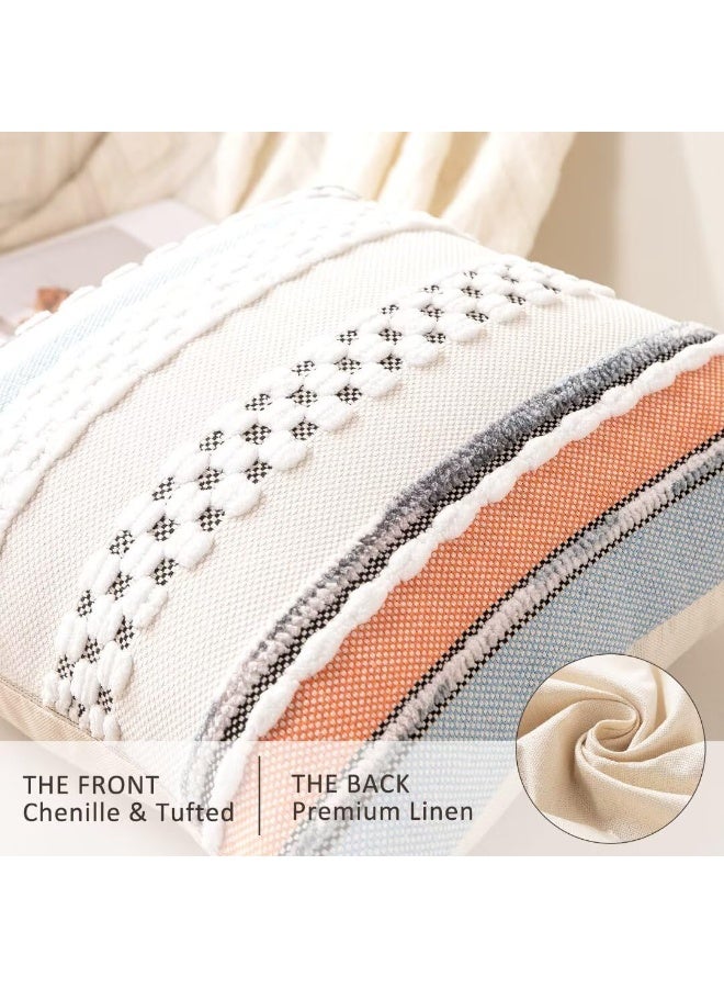 كيلا أغطية وسائد بوهيمية مقاس 18x18، طقم من قطعتين، غطاء وسادة مزخرف بنمط ريفي، أغطية وسائد مربعة مخططة، أغطية وسائد من الشانيل، غطاء وسادة محايد اللون للأريكة والسرير، برتقالي-أزرق - Image 5