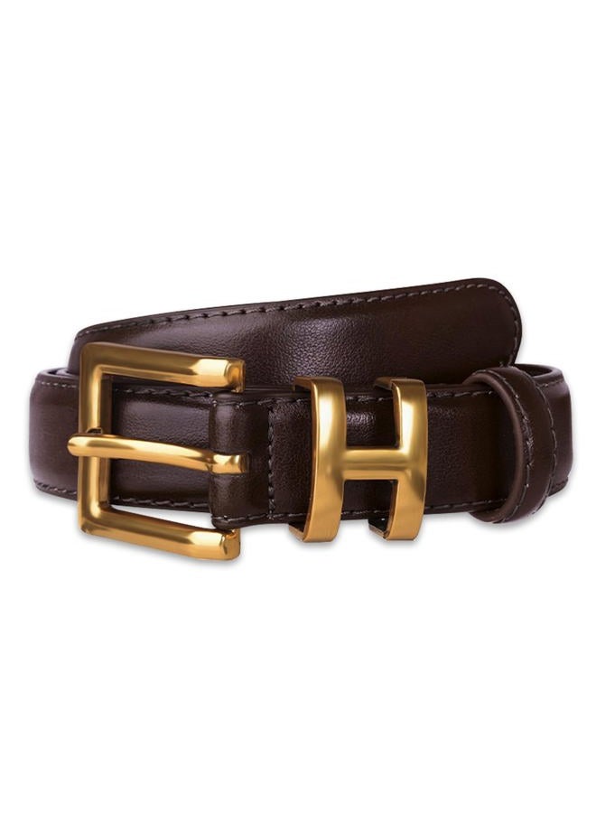 Aurolran Women's Fashion Metal Buckle Leather Belt with Jeans Dress Brown, A024-brown, 100cm: Fit Waist Size 25-30 Inches - Image 1