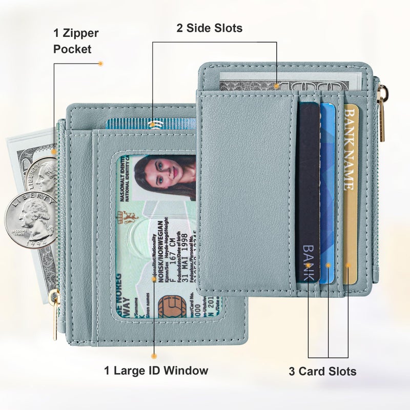 Sodsay Card Case Slim Front Pocket Wallet for Women Credit Card Holder with Keychain(Smooth Blue Classic) - Image 2