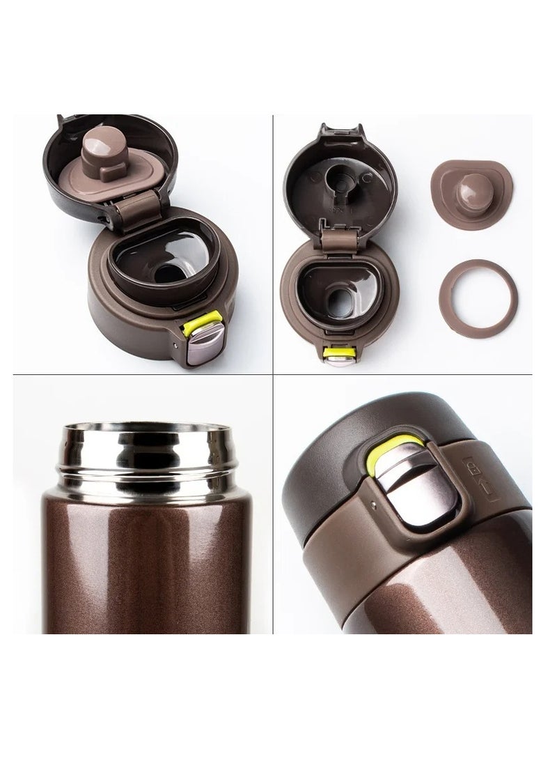 AROAQ زجاجة فراغية من الفولاذ المقاوم للصدأ، ترمس خارجي غير قابل للانزلاق، زجاجة ماء سفر متينة وموثوقة، كوب معزول سهل الحمل للسفر في الهواء الطلق، (بني داكن) - Image 2