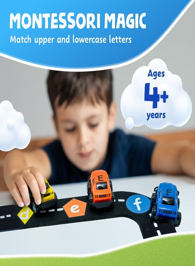 Skoolzy 36-Piece Alphabet Cars - Alphabet Learning Toys with Felt Track Set for ABC Recognition - Ideal Manipulatives for Preschoolers, 3 Year Old Boy Gift, and Toys for 2 Year Old Boys - Image 3