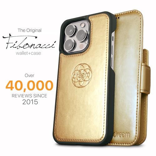 Dreem Fibonacci Wallet Case for iPhone 14 Pro | 2-in-1 Detachable Vegan Leather Cover with Built-in Kick-Stand, RFID Blocking Card Holder, MagSafe Compatible [Gold] - Image 4