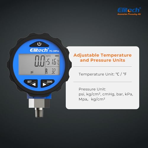 Elitech مقياس ضغط رقمي للتبريد HVAC Elitech PG-30Pro الأزرق -14.5-500 PSI 1/8'' NPT - Image 3