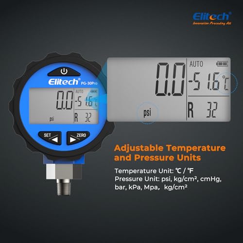 Elitech مقياس ضغط رقمي للتبريد HVAC Elitech PG-30Pro الأزرق -14.5-500 PSI 1/8'' NPT - Image 4