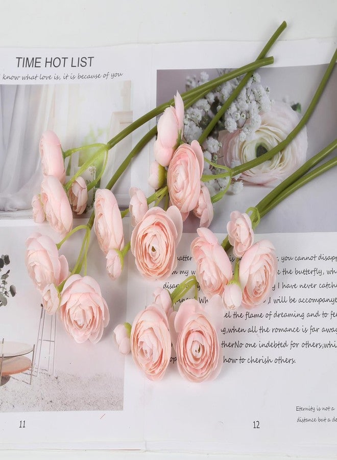 IPOPU Faux Ranunculus Flowers - 2 Bouquets Small Pink Artificial Ranunculus 12PCS Mini Fake Flowers for DIY Wedding Bouquet Bridal Shower Decor Filler Centerpieces (Blush) - Image 5