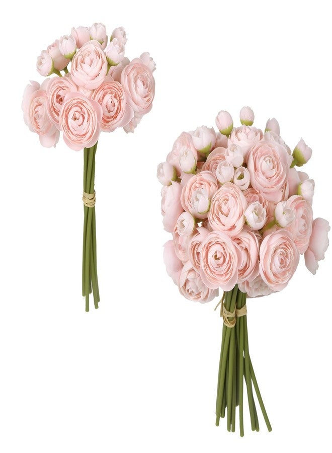 IPOPU Faux Ranunculus Flowers - 2 Bouquets Small Pink Artificial Ranunculus 12PCS Mini Fake Flowers for DIY Wedding Bouquet Bridal Shower Decor Filler Centerpieces (Blush) - Image 1