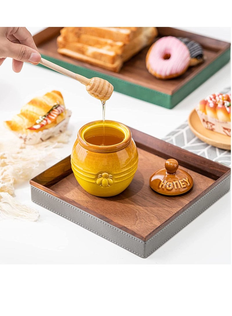 SYOSI Ceramic Honey Pot with Lid and Wooden Dipper, 10oz Small Porcelain Honey Jar for Home Kitchen Storing and Dispensing Honey and Syrup - Image 2