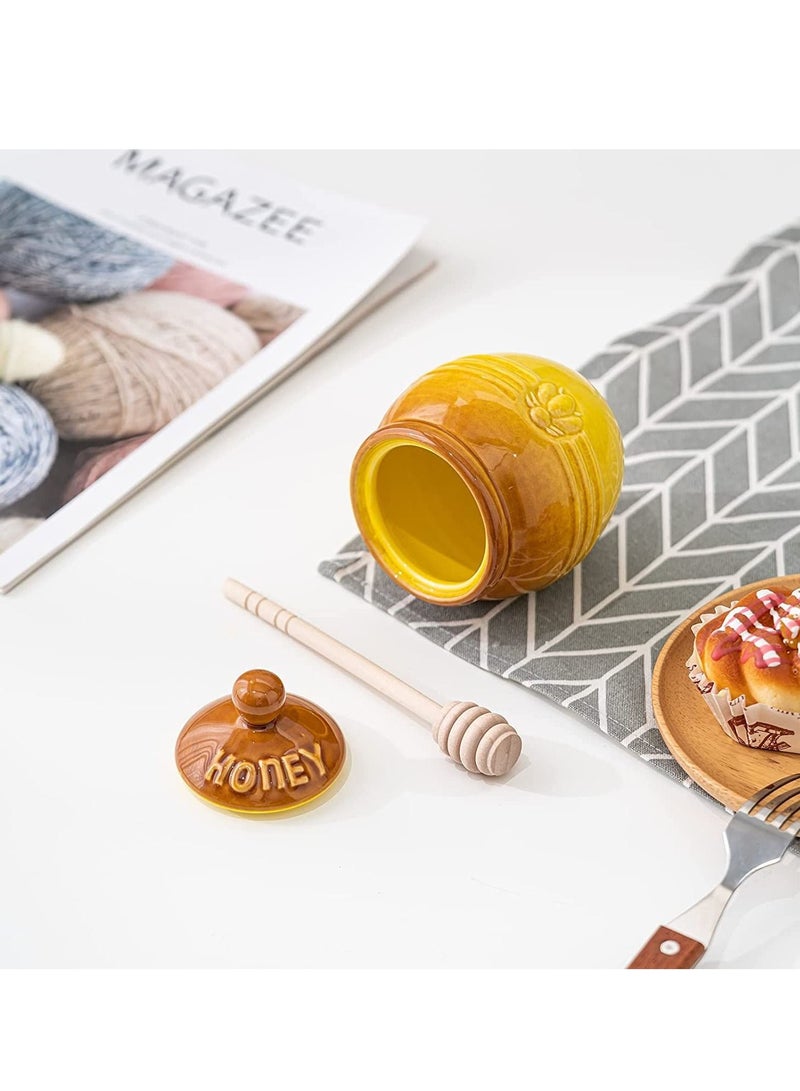 SYOSI Ceramic Honey Pot with Lid and Wooden Dipper, 10oz Small Porcelain Honey Jar for Home Kitchen Storing and Dispensing Honey and Syrup - Image 4
