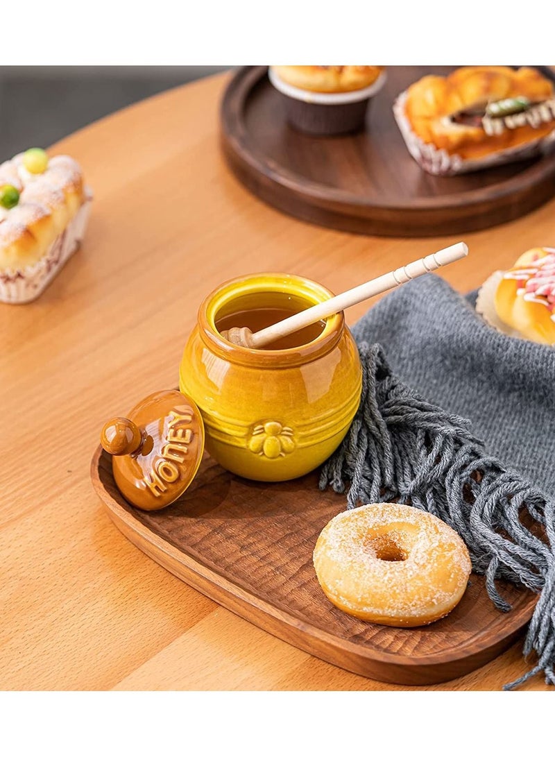 SYOSI Ceramic Honey Pot with Lid and Wooden Dipper, 10oz Small Porcelain Honey Jar for Home Kitchen Storing and Dispensing Honey and Syrup - Image 3