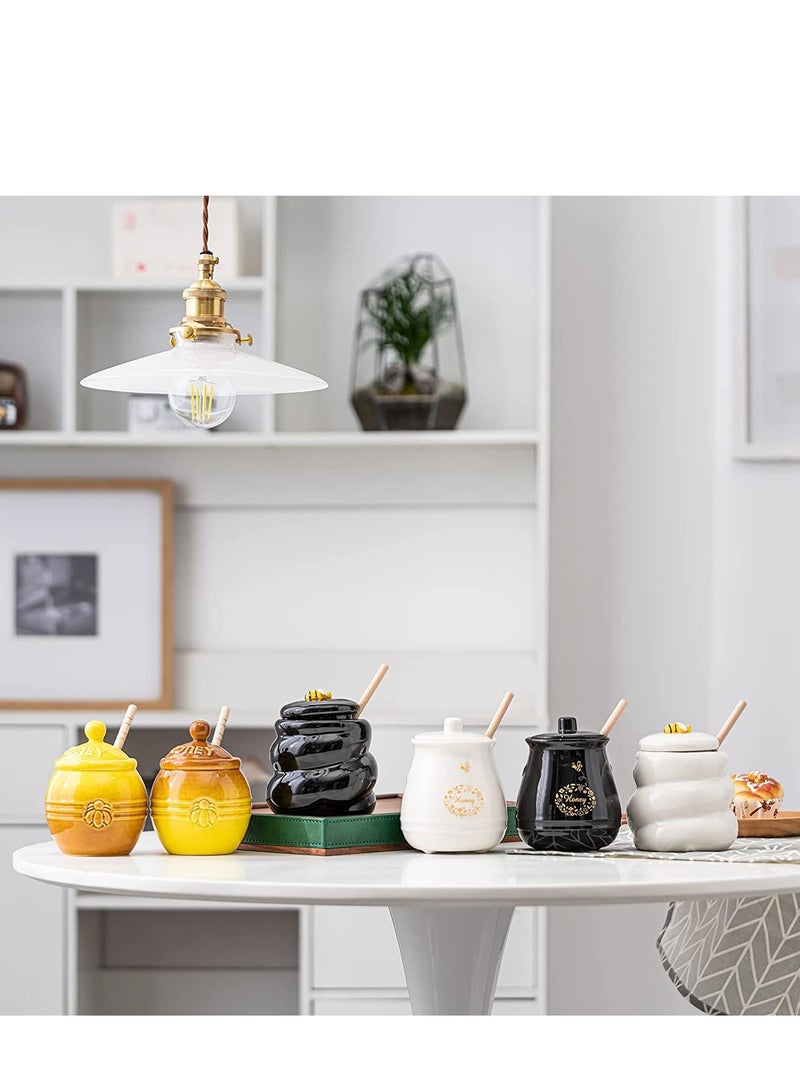 SYOSI Ceramic Honey Pot with Lid and Wooden Dipper, 10oz Small Porcelain Honey Jar for Home Kitchen Storing and Dispensing Honey and Syrup - Image 5