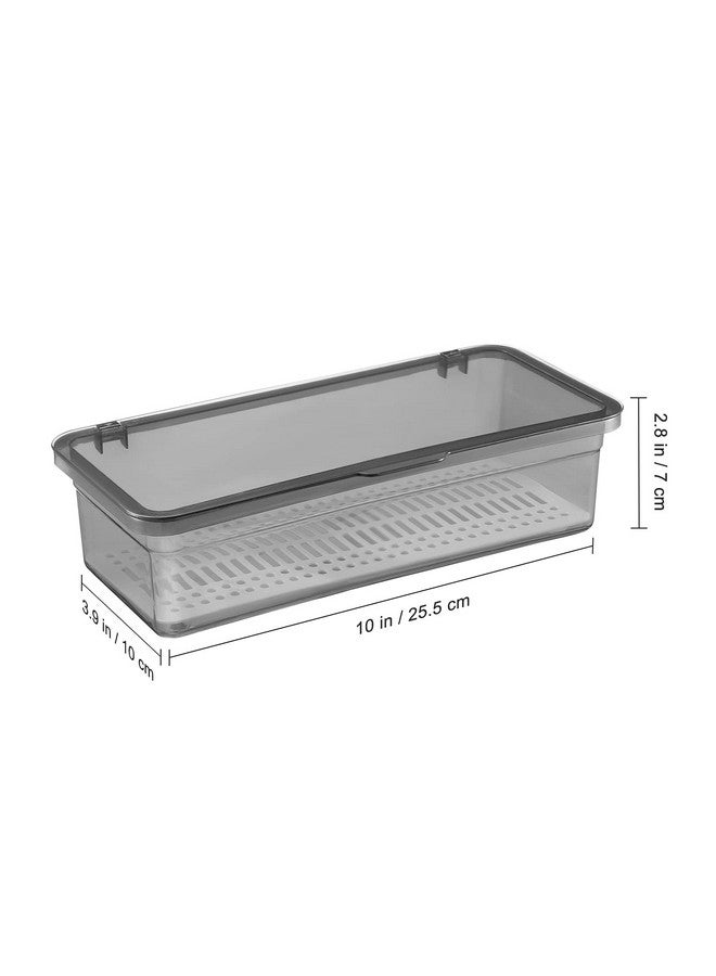 DOITOOL Flatware Tray with Lid and Drainer Kitchen Drawer Organizer, Kitchen Cutlery Tray and Utensil Drawer Organizer with Cover, Countertop Silverware Storage Container, 2.8x10x3.9 - Image 2